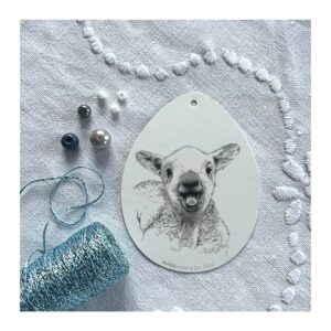 DIY påskeophæng, grinende lam (blå/hvid/sølv)